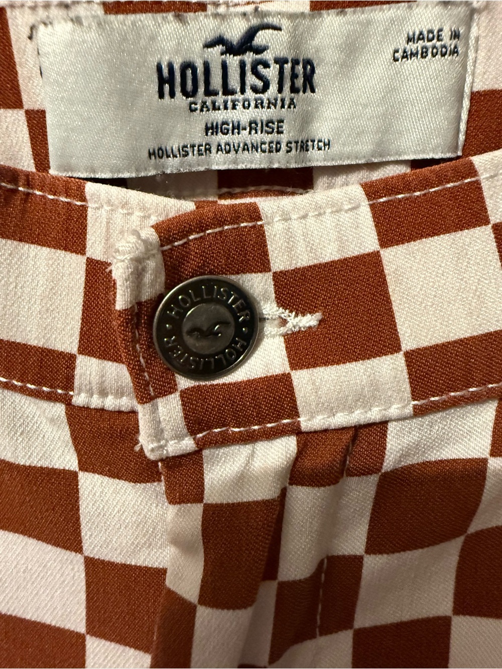 Hollister Checkerboard Flare Pants Brown Ivory High Rise Y2K Small - Picture 5 of 9